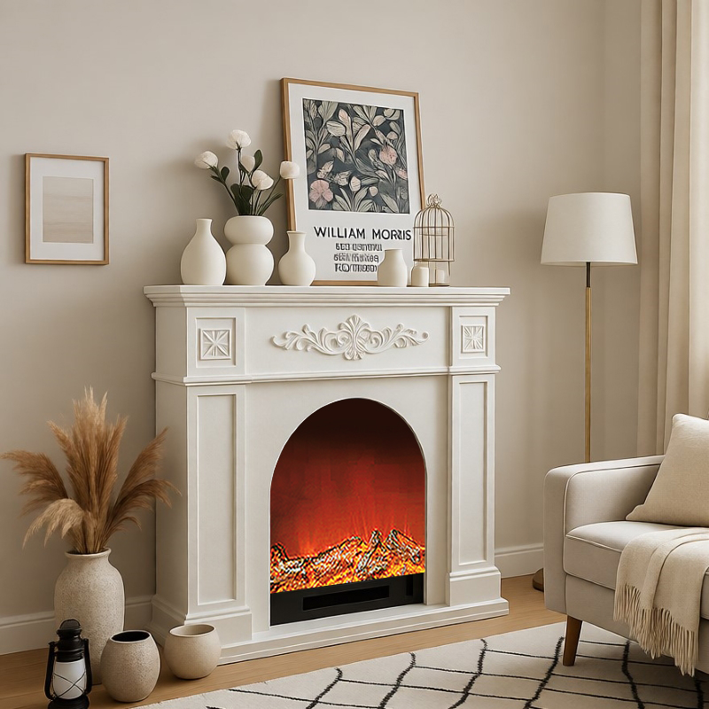 法式奶油风客厅壁炉柜室内家用取暖壁炉装饰柜仿真火焰壁炉玄关柜