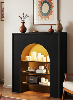 法式壁炉装饰柜黑色壁炉玄关柜室内家用客厅壁炉直播间拍照背景柜