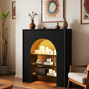 法式 饰柜黑色壁炉玄关柜室内家用客厅壁炉直播间拍照背景柜 壁炉装