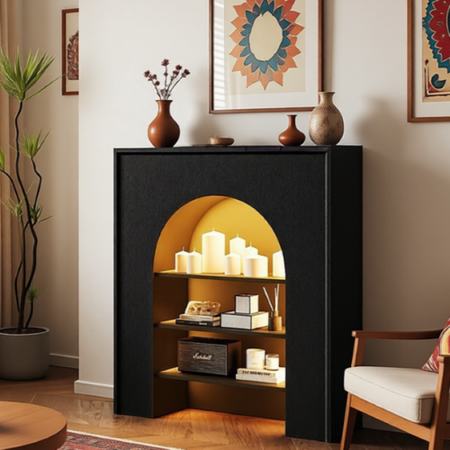 意式带灯壁炉玄关柜直播间展示柜