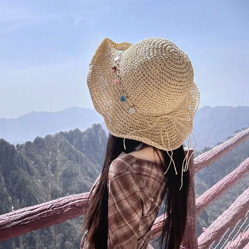 手工编织渔夫帽女夏季海边度假