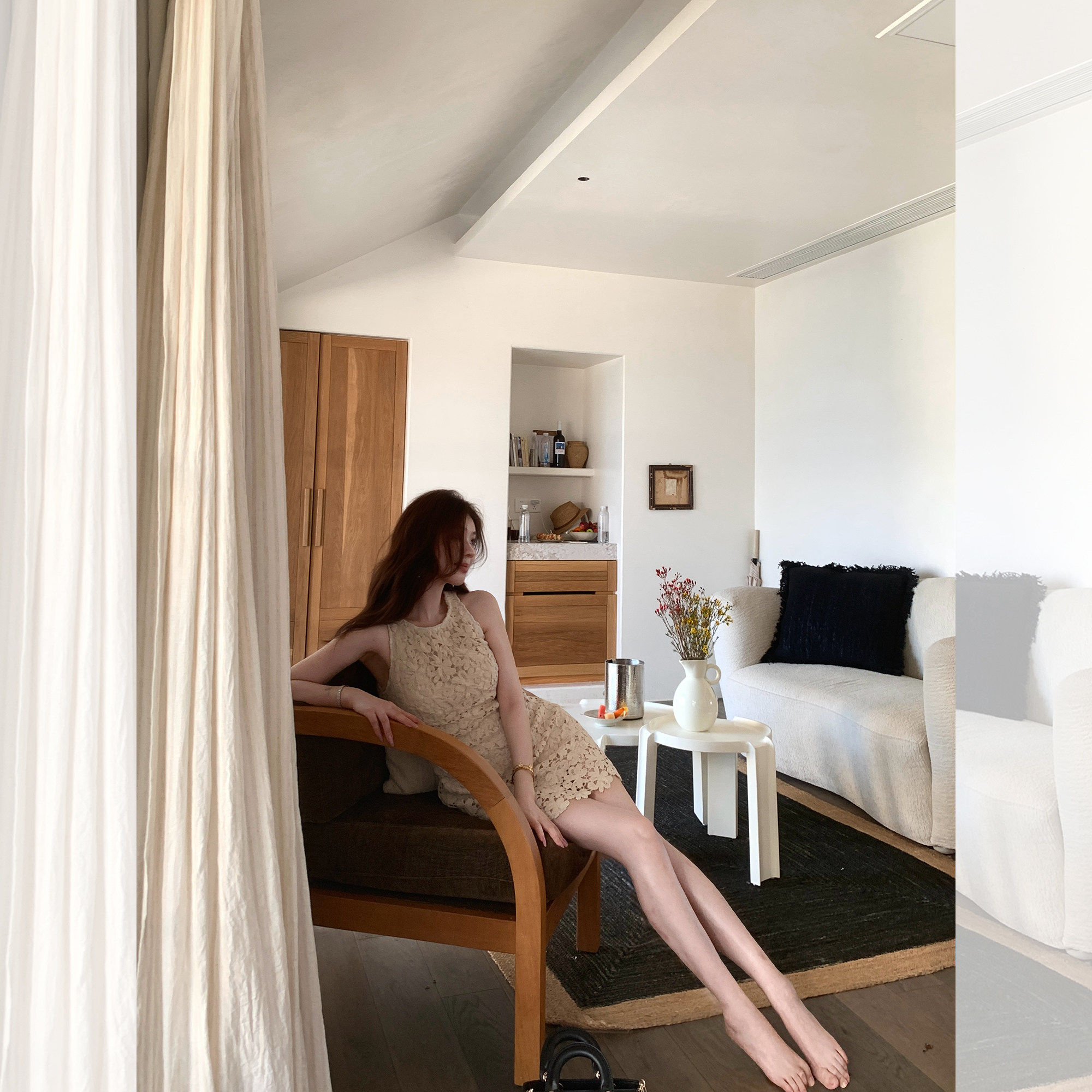 SYA奚小西 法式温柔连衣裙女春季礼服镂空蕾丝无袖内搭短款裙子