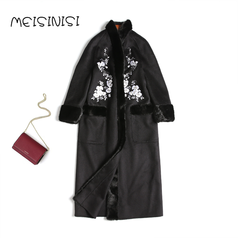 【PUHUA-朴婳】2025秋冬国风重工水貂梅花刺绣女装双面羊毛大衣89