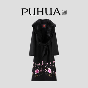 【PUHUA-朴婳】2025秋冬季新款重工水貂牡丹花刺绣羊毛大衣 517
