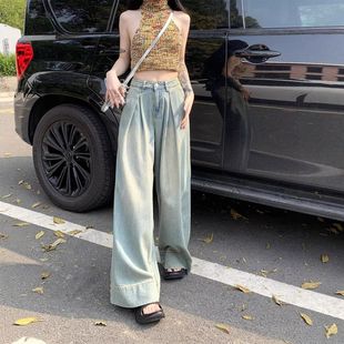 微宽松新款 喇叭高腰女式 喇202春秋拖地美子显瘦阔腿牛仔裤 牛仔裤