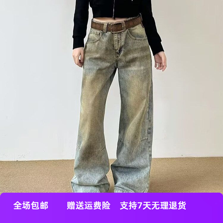 潮牌宽松潮流裤子休闲男2025复古痞帅韩版日系牛仔裤直筒水洗春秋