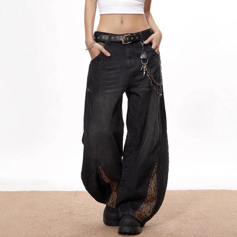 2025高街美式覆古新款豹纹阔腿