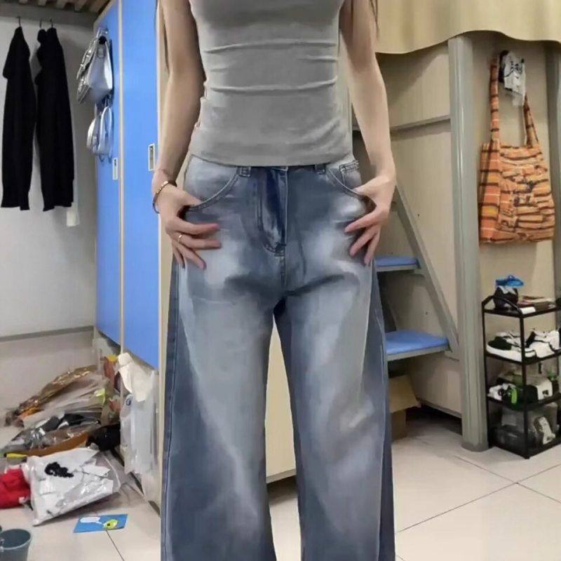 宽松阔腿牛仔裤高腰水洗美式复古长裤新款秋季女直筒2025显瘦拖地,女装/女士精品,牛仔裤,淘宝优惠券,粉丝福利购,淘宝优惠卷