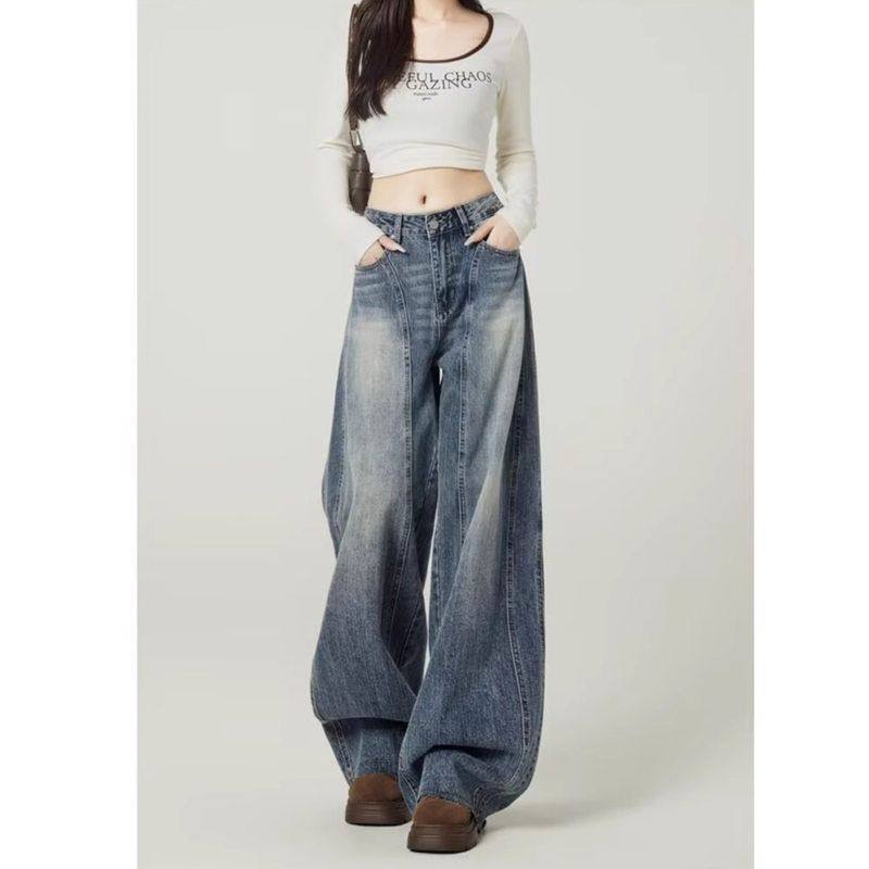垂感阔腿牛仔裤裤宽松2025春季拖地复古女年美式新款镰刀高腰显瘦