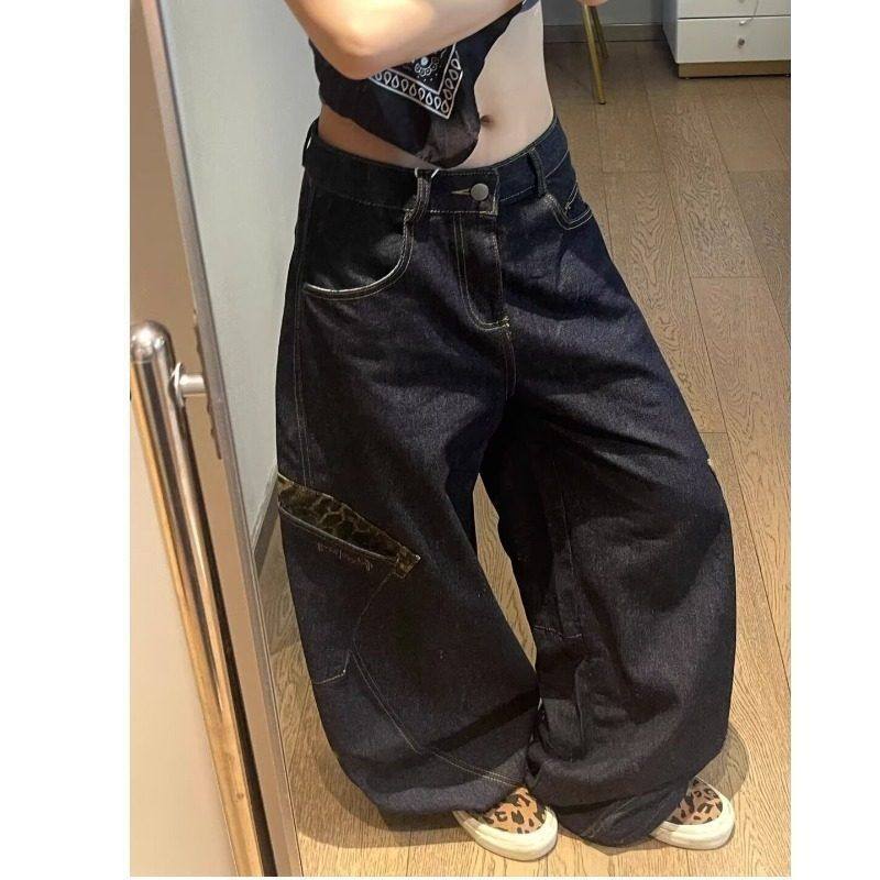 宽松弯刀秋季高街原色美式裤子跨境美式深蓝色阔腿牛仔裤女潮复古,女装/女士精品,牛仔裤,淘宝优惠券,粉丝福利购,淘宝优惠卷