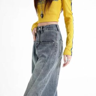 百搭显瘦2026复古新款阔腿街头美式做旧高腰宽松弯刀女牛仔裤裤子