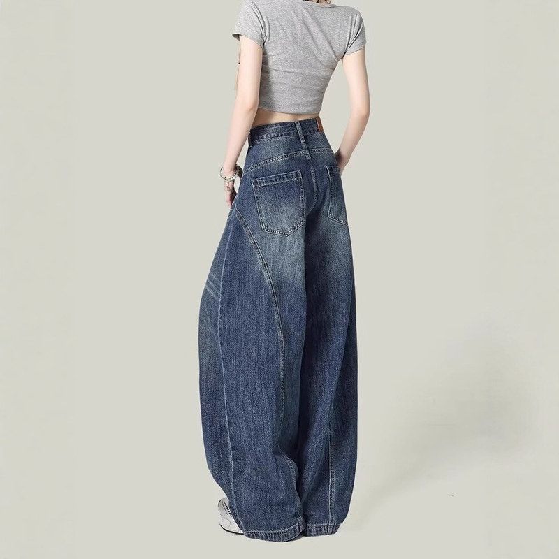 镰刀宽松牛仔裤显瘦弯刀新款胖