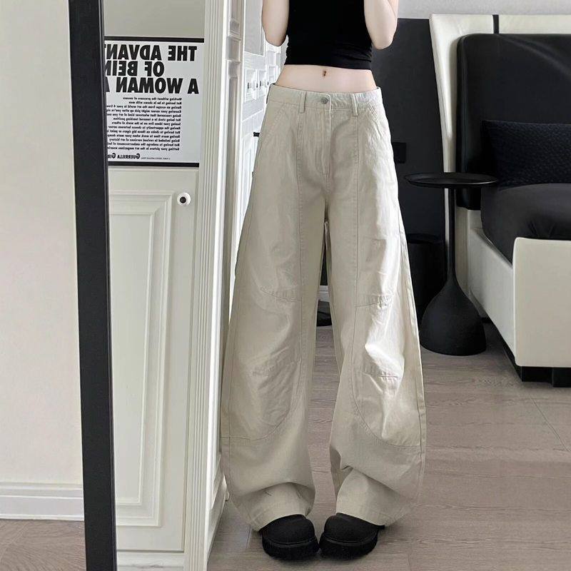 阔腿牛仔裤工装高街美式长裤2025小个子女直筒复古宽松设计感弯刀