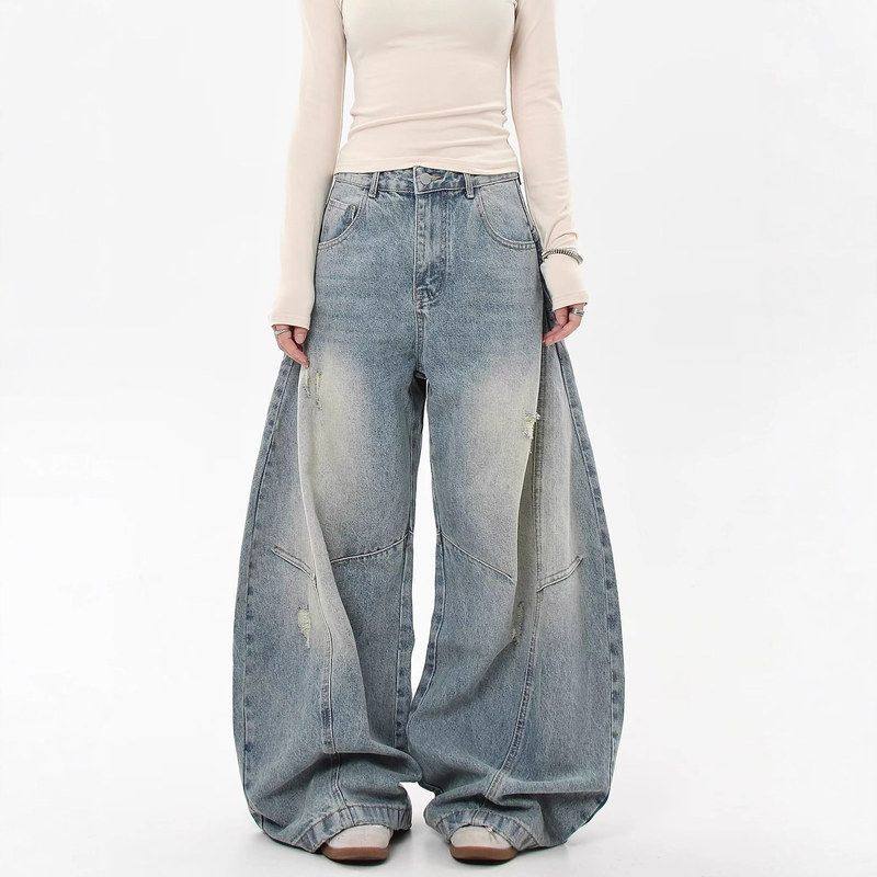 设计感解构水洗复古弯刀牛仔裤