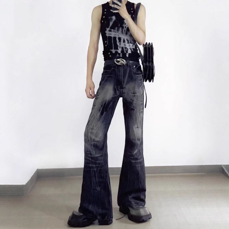 闪电纹男女复古设计感子水洗黑色