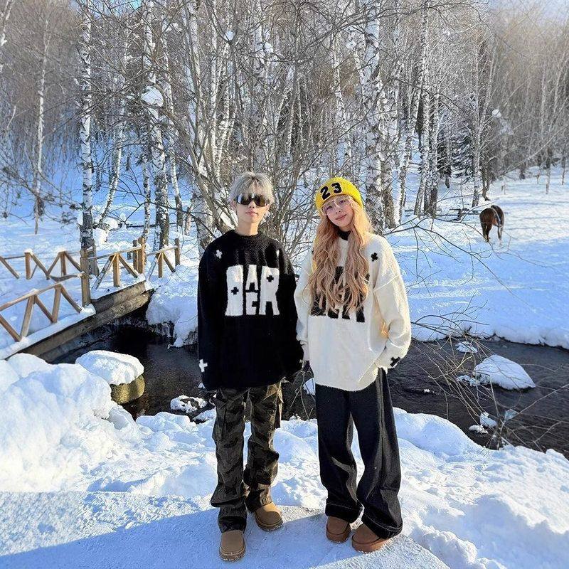 外贸时尚套头毛衣提花新款秋冬季女小狗风软萌2025圆领慵懒秋冬季