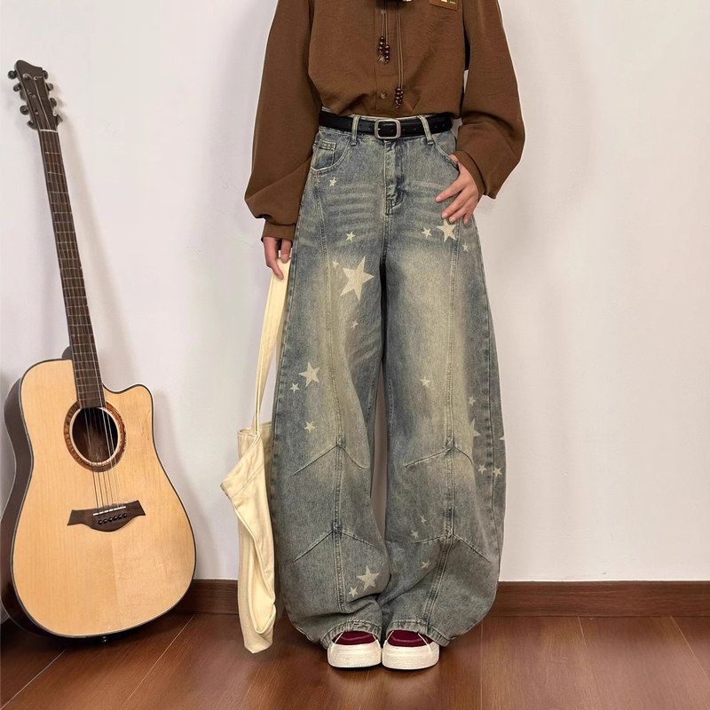 水洗灰色裤子潮牌美式弯刀复古