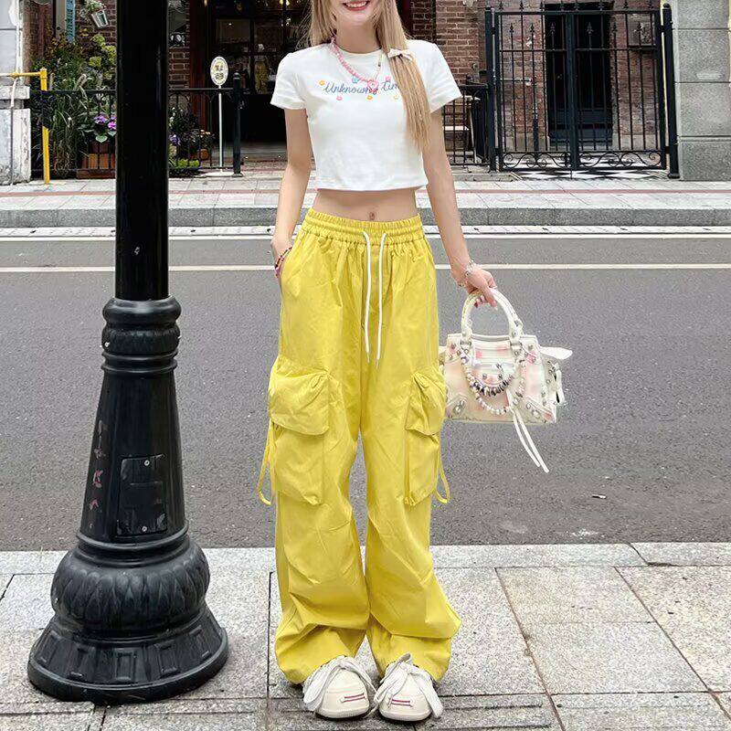 小个子显瘦女夏运动裤速干蓝色潮2026新款美式工装裤直筒高腰宽松