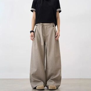 男休闲老钱新款 美式 风潮牌西裤 阔腿裤 高级感宽松 褶皱设计腰带秋季