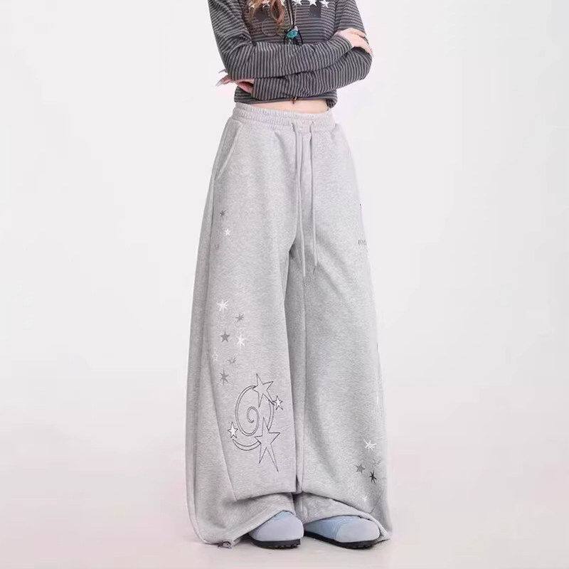 男灰色女款加厚弯刀裤女宽松运动休闲裤2026星星印花显瘦秋冬新款