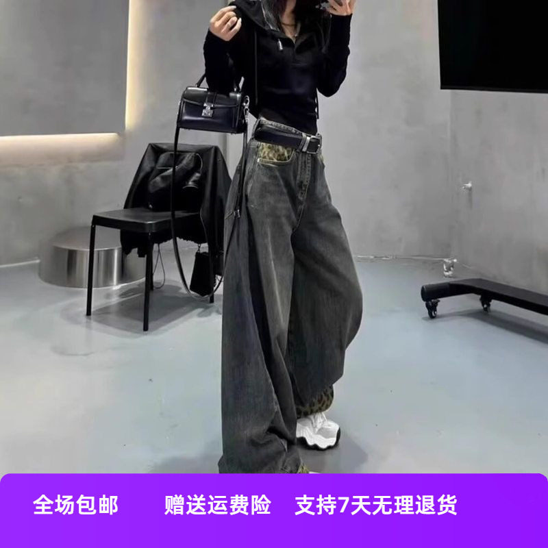 新款设计感阔腿裤小众卷边豹纹