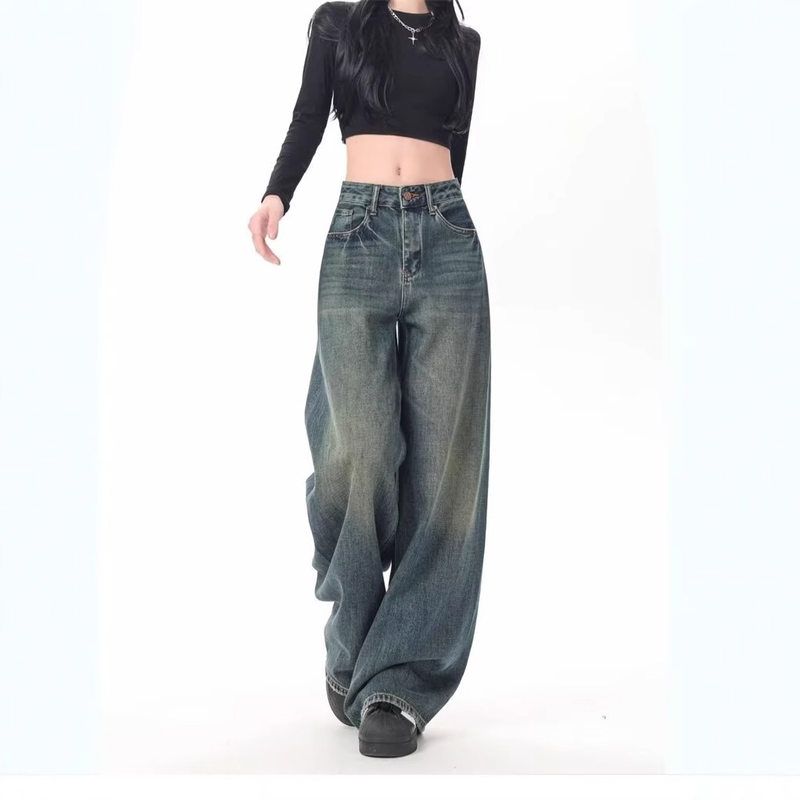 水洗KEN复古女阔腿裤美式早秋ST