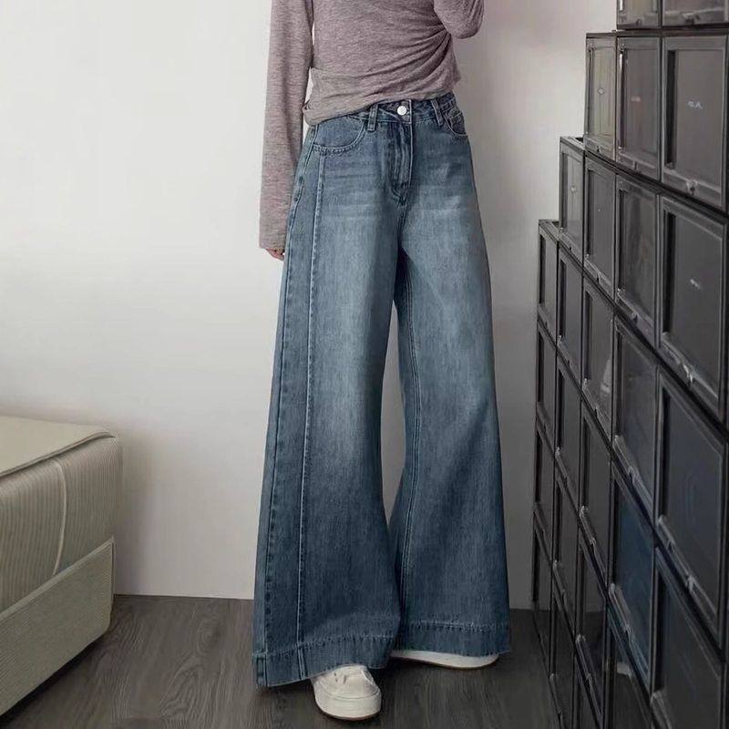 显瘦阔腿复古垂感2025裤子批发微喇拖地宽松牛仔裤女新款美式高腰
