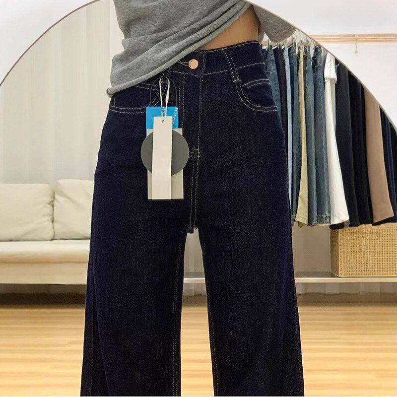 2025裤辣妹高腰女阔腿牛仔裤拖地百搭丹宁美式蓝新款微喇宽松加绒