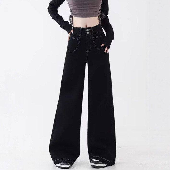 女款直筒新款宽松春秋季2025黑色弯刀广州显瘦裤新塘牛仔裤阔腿裤