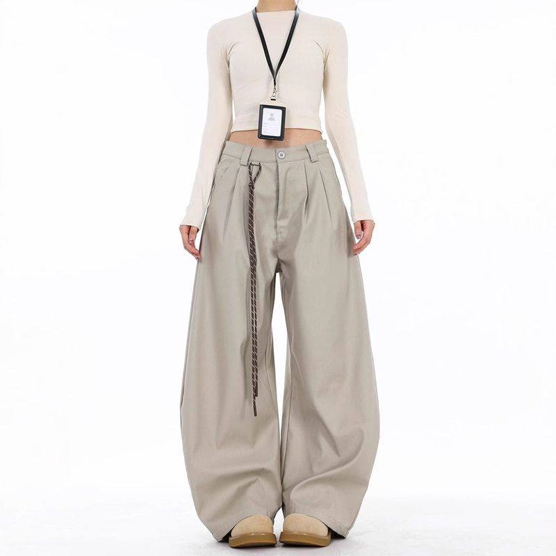 皱褶外贸简约2025裤美式宽松阔腿休闲高级感弯刀男女复古西裤镰刀,女装/女士精品,休闲裤,淘宝优惠券,粉丝福利购,淘宝优惠卷