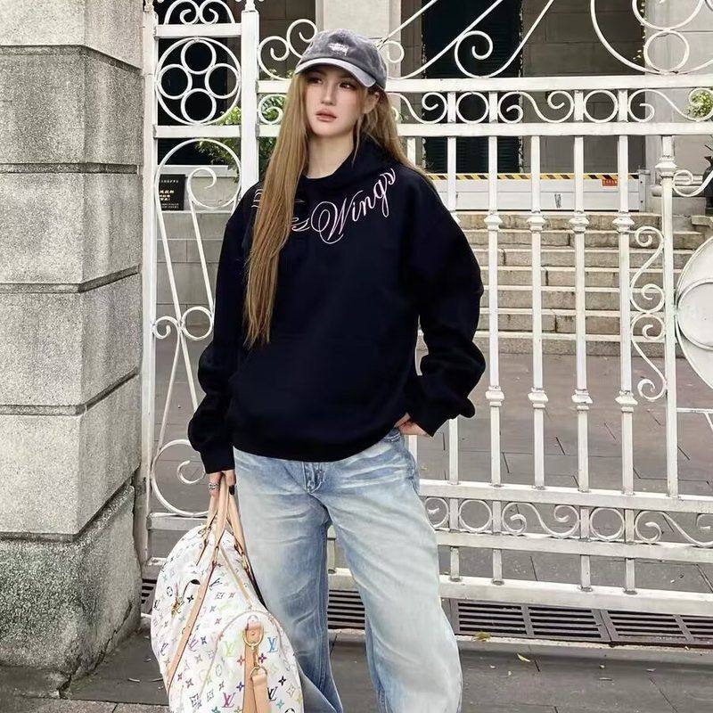 女款刺绣新款卫衣男宽松秋冬设计感休闲字母连帽2025美式帽衫上衣