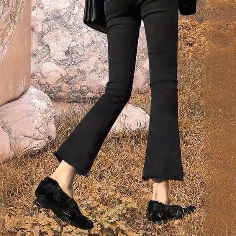 年春秋季爆款新款显瘦小个子九分裤修身毛边女黑色牛仔微喇裤2024