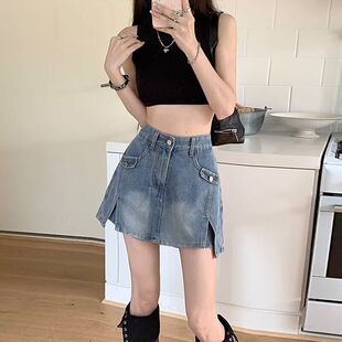 新款 大码 实拍显瘦字半身裙个性 牛仔短裙a短女裤 子薄款 裙裙裤 夏季