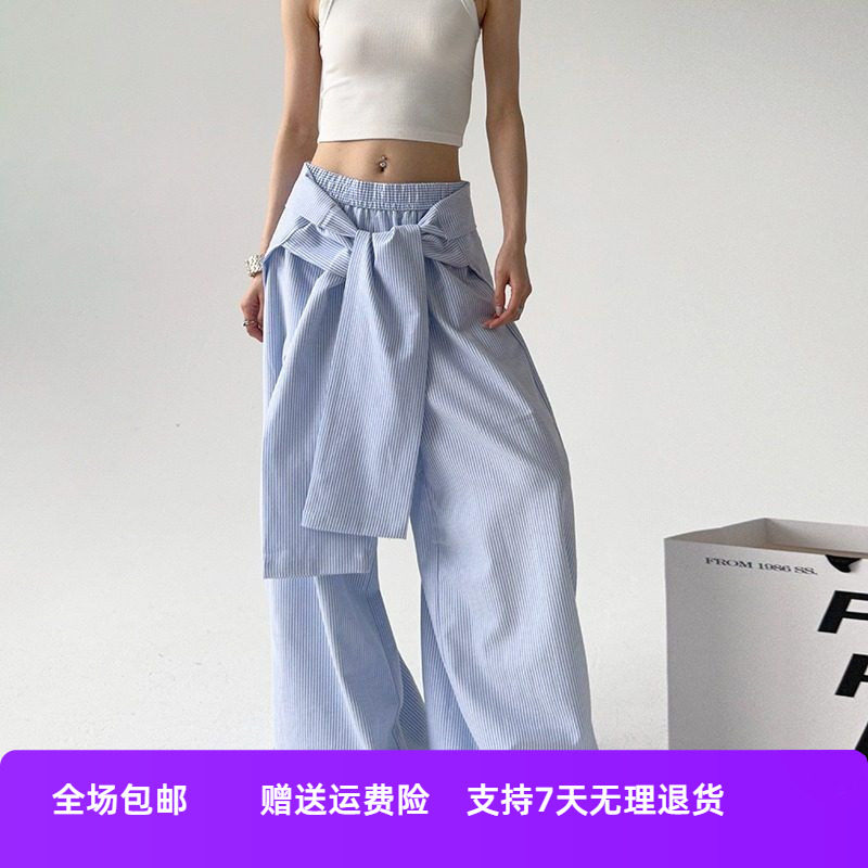 春秋季女直筒阔腿裤腰封2025