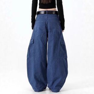 工装裤宽松显瘦蓝阔腿美式法工立体裁剪直筒长裤男女休闲弯刀复古