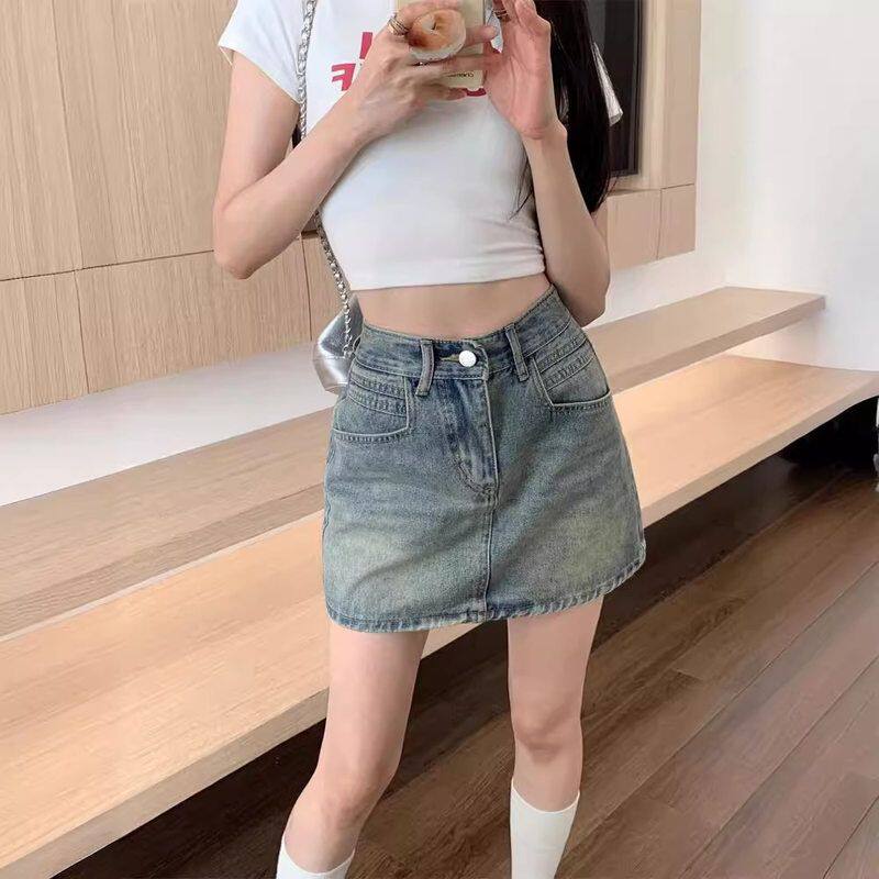 A女辣妹字短裙牛仔防走光高腰蓝色夏季半身裙新款显瘦子包臀气质