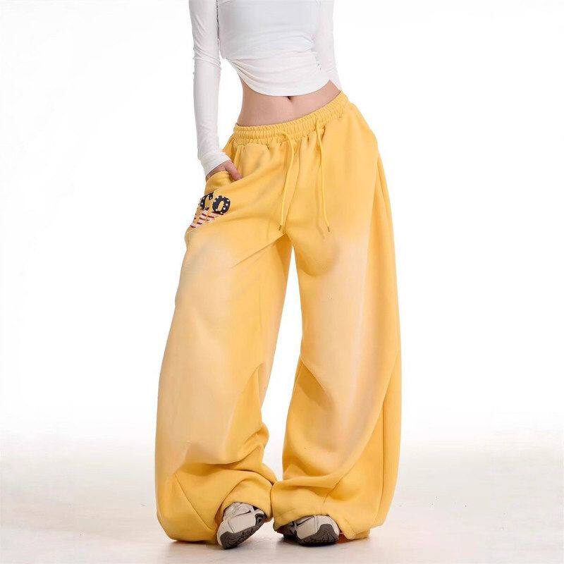 做旧卫裤直筒宽松运动慵懒阔腿美式子男女渐变复古垂感水洗休闲裤