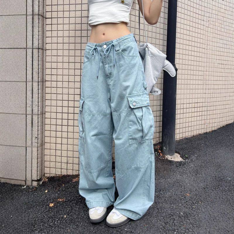 长裤多直筒复古阔腿牛仔显瘦工装裤美式高街春秋季女2025宽松口袋