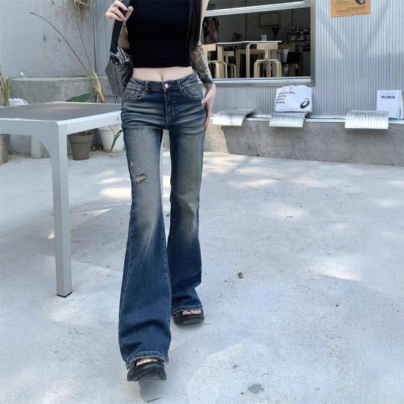 低低腰破洞修身裤子做旧微小个子长裤女复古马蹄喇叭牛仔裤夏季胯,女装/女士精品,牛仔裤,淘宝优惠券,粉丝福利购,淘宝优惠卷