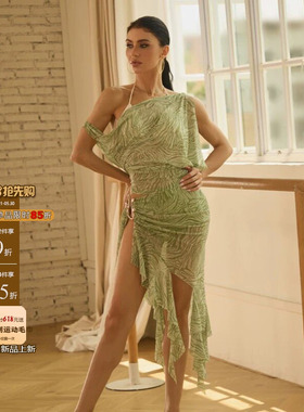 ZYM26029【Stunner】半裙不规则高腰拉丁舞练功服女金属扣设计