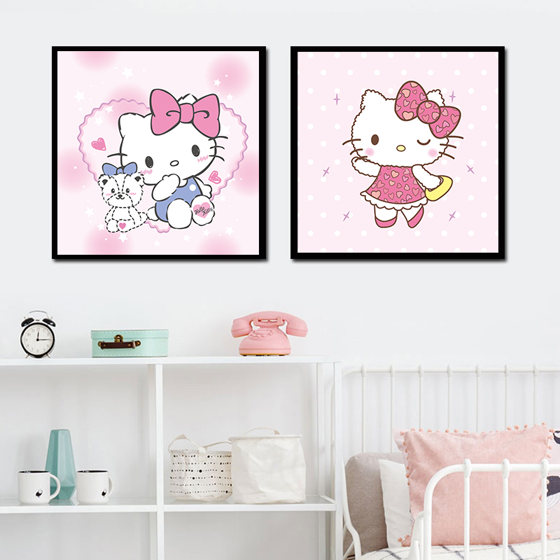 hello kitty卡通猫装饰画凯蒂猫儿童房挂画女孩卧室床头酒店壁画图片