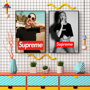 supreme潮牌欧美性感美女挂画客厅卧室时尚服装店明星模特装饰画
