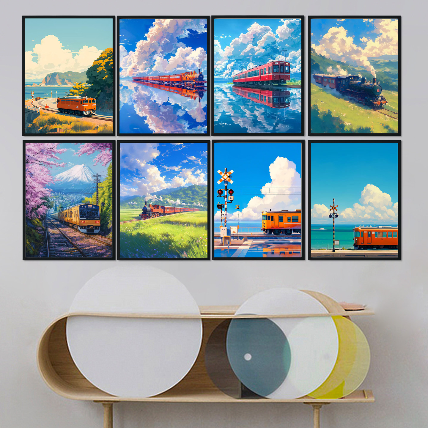 宫崎骏童话世界火车装饰画卡通动漫儿童房公寓背景墙卧室床头挂画