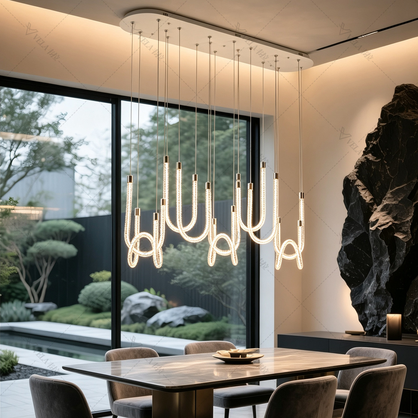 圣路易绞花吊灯U型&环形水晶玻璃臂客餐厅岛台吧台大平层艺术灯具