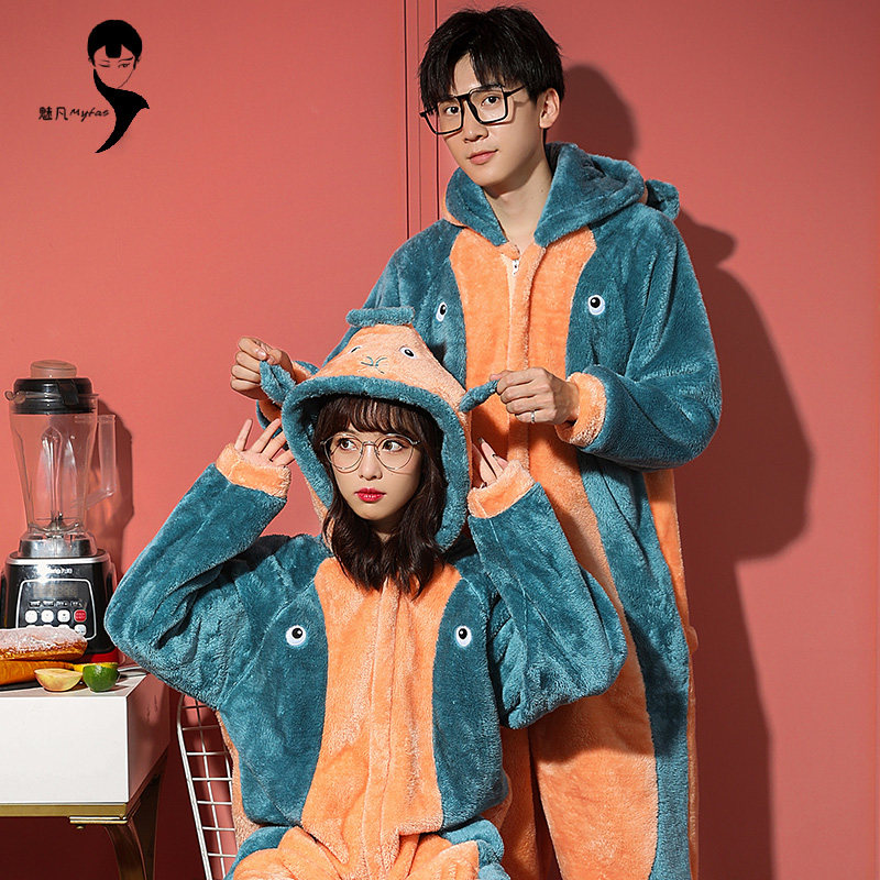 冬季双层加厚珊瑚绒卡通连体十二星座睡衣男女情侣可爱双鱼座睡衣