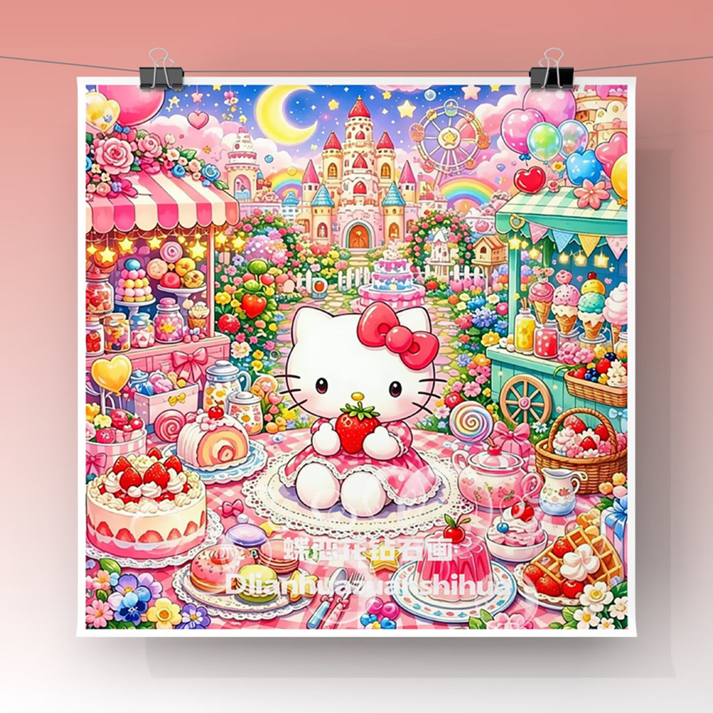 diy可爱卡通kitty猫凯蒂猫城堡钻石画方钻圆钻儿童手工贴钻十字绣