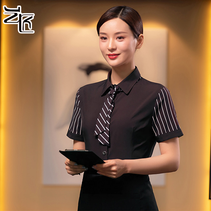 酒店工作服夏装西餐厅咖啡厅网咖服务员长短袖工装制服女餐饮衬衣