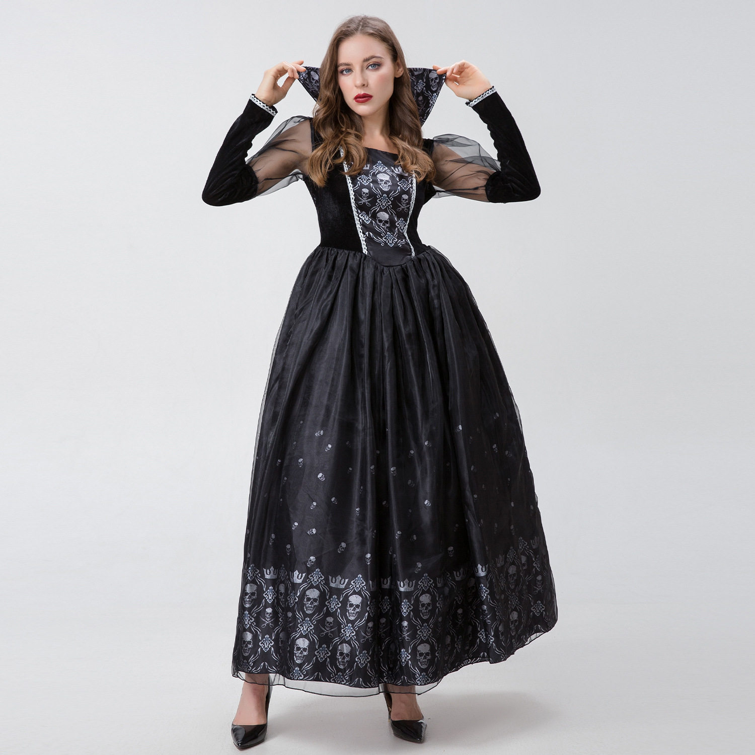 万圣节服装女cos吸血鬼 女巫婆恶魔装 骷髅恐怖角色扮演服连衣裙