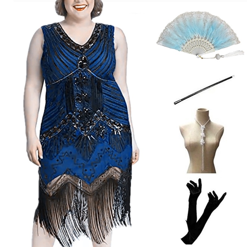 大码欧美1920s复古盖茨比舞会派对晚礼服亮片流苏连衣裙