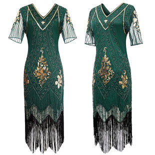 1920S复古亮片盖茨比舞会流苏连衣裙晚宴会舞裙大码 欧美性感礼服